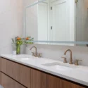 Primary bathroom remodel with luxury finishes in a whole house renovation at the Wharf, DC.