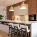 Chef's kitchen with custom cabinetry and island in a whole home remodel in the Wharf, Washington DC.