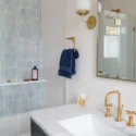 Spa-inspired bathroom remodel in a total home renovation at the Wharf, Washington DC.